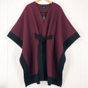 Express Color Block Belted Cape Coat Oversized Flowy Size M/L Burgundy Black